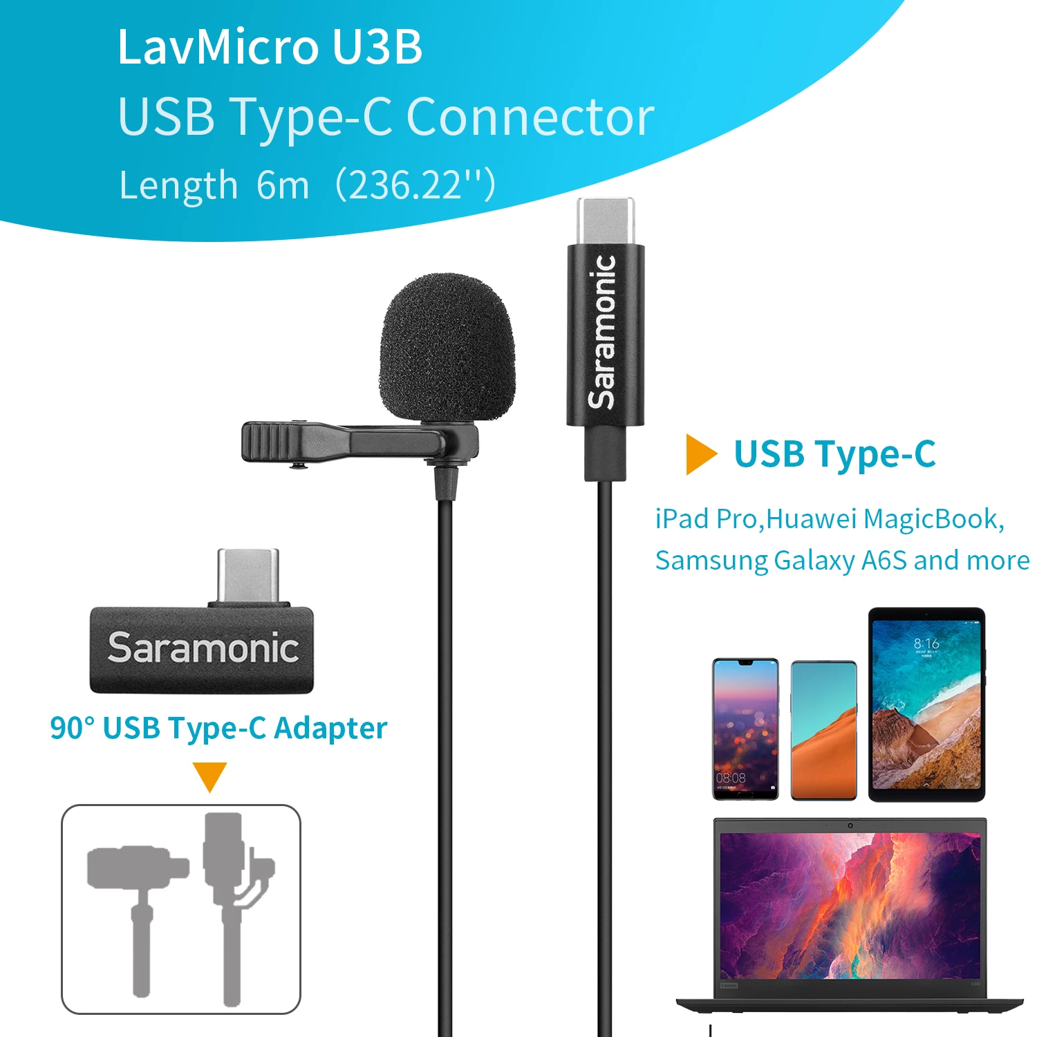 Saramonic LavMicro U3 Series Type-C Condenser Lavalier Lapel Microphone for Mobile Phone Android DJI Osmo Action Pocket Youtube