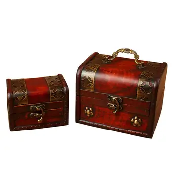 

2 Pcs Retro Wooden Box Bronze Hinge Clasp Storage Case Cosmetic Storage Container Desktop Storage Organizer