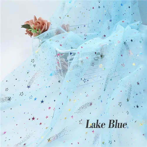 Lake blue 5 м/лот модная Яркая блестящая сетка со звездами дизайнерская танцевальная юбка для дня рождения кружевная ткань для шитья Tissu - Цвет: Lake blue