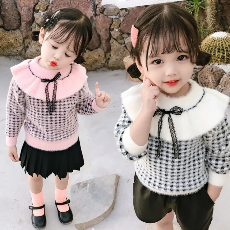 

Spring And Autumn New Style Children Women's Korean-style Plaid Pullover Sweater Large Amount Favorably