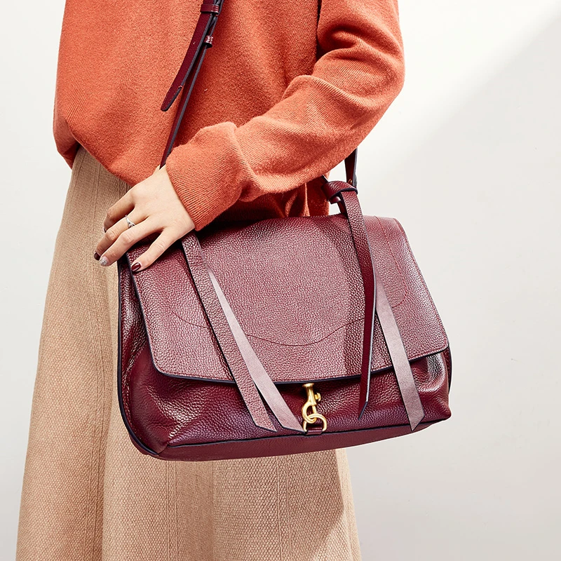 

Burminsa Soft Genuine Leather Women Messenger Bags Tassel Design Flip Female Shoulder Bags Large Capacity Work Ladies Handbags
