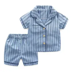 Пижамные комплекты для мальчиков летняя хлопковая одежда для сна летняя одежда нижнее белье детские костюмы полосатые рубашки + шорты 2 шт