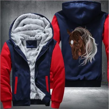 

Horse Painting Mens Fleece Winter Hoodies 2020 New Casual Sweatshirts Hoody Zipper Jackets Sportswear Thicken Warm Outwear