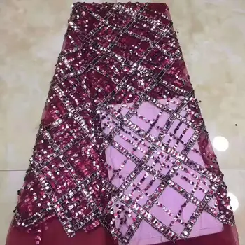 

5 yards embroidered French mesh African lace fabric sequins embroidered Nigerian lace suitable for evening dress party