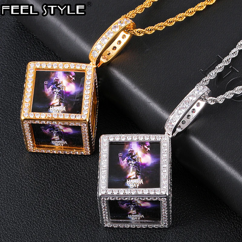 

Hip Hop Custom 6 Photos Personality Design Cube Custom Made Pictures Medallions Necklaces & Pendants For Men Women Jewelry
