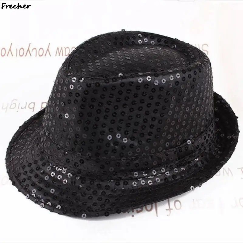New Fashion Adult Unisex Brilliant Glitter Sequins Hat Dance Show Party Jazz Hat Cap Show Stage Props Beading Caps Fedoras cosplay hats game cosplay props