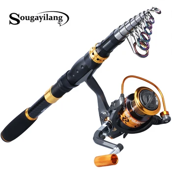 

Sougayilang Carbon Fiber Spinning Fishing Rod Pole and Fishing Reel Combo Telescopic Carp Sea Fishing Pole Spinning Reel Kit