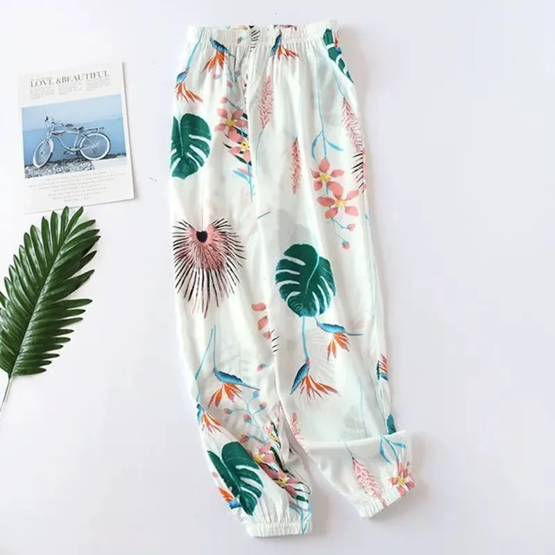 Sleep Bottom Women 100% Cotton Long Pant Home Pajamas Long Pants Big Size Casual Fashion Flower Sleepwear kPaCotAkoWka