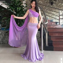 Женский корейский Костюм для восточных танцев, длинное платье, 2 шт., Сказочная одежда для танца живота с рукавом крыльев, Одежда для танцев живота, одежда для танцоров