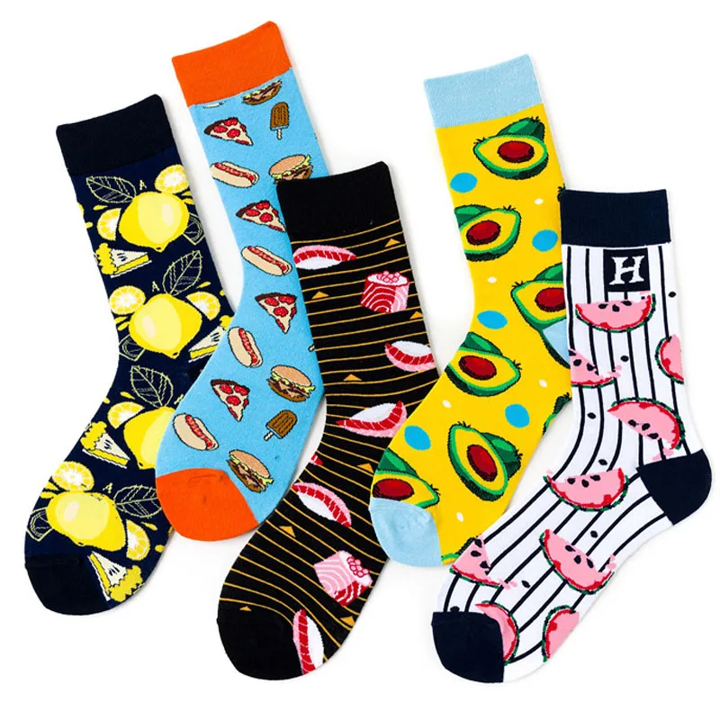 Женские Забавные милые носки в стиле Харадзюку С героями мультфильмов, фруктами, лимонами, пиццей, едой, в стиле хип-хоп, хлопковые уличные носки для скейтборда, счастливые носки, подарок на Рождество