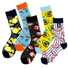 Женские Забавные милые носки в стиле Харадзюку С героями мультфильмов, фруктами, лимонами, пиццей, едой, в стиле хип-хоп, хлопковые уличные носки для скейтборда, счастливые носки, подарок на Рождество