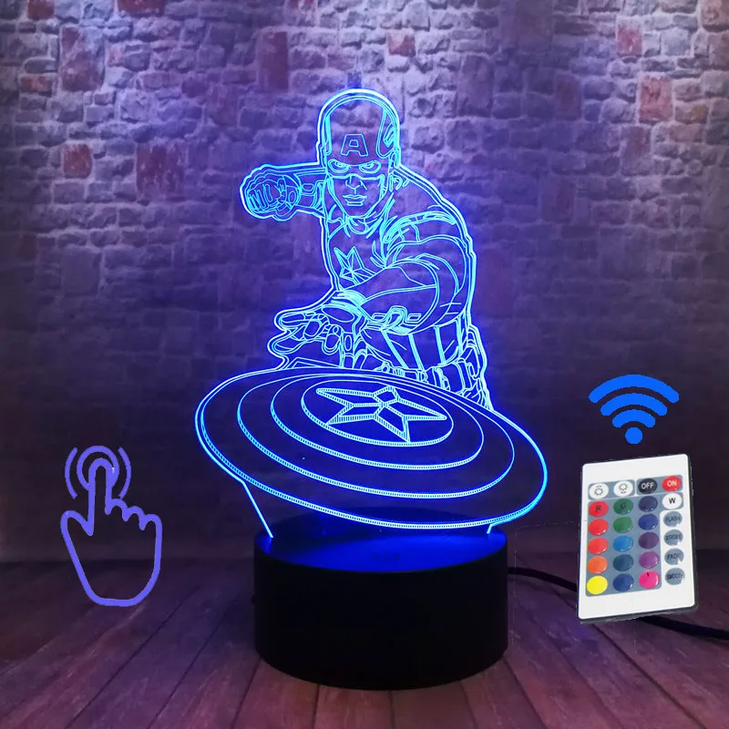 Marvel Железный человек фигурка 3D иллюзия светодиодный настольный ночник светильник красочный светильник Мстители Человек-паук фигурка маска Железного человека модель игрушки - Цвет: Remoter and Touch