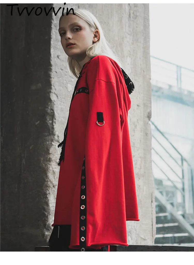 TVVOVVIN Vintage Slim Hoodies Women Clothes Drawstring New Pullover Cold Wind Flare Sleeve Patchwork Casual Hoodies D186