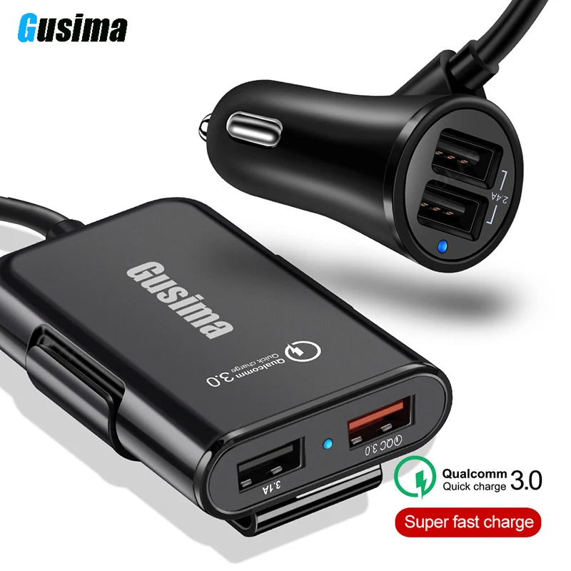 Gusima 4 USB QC 3,0 Автомобильное зарядное устройство Быстрая зарядка 3,0 Автомобильное быстрое переднее зарядное устройство адаптер автомобильное портативное зарядное устройство штекер MPV автомобильное зарядное устройство