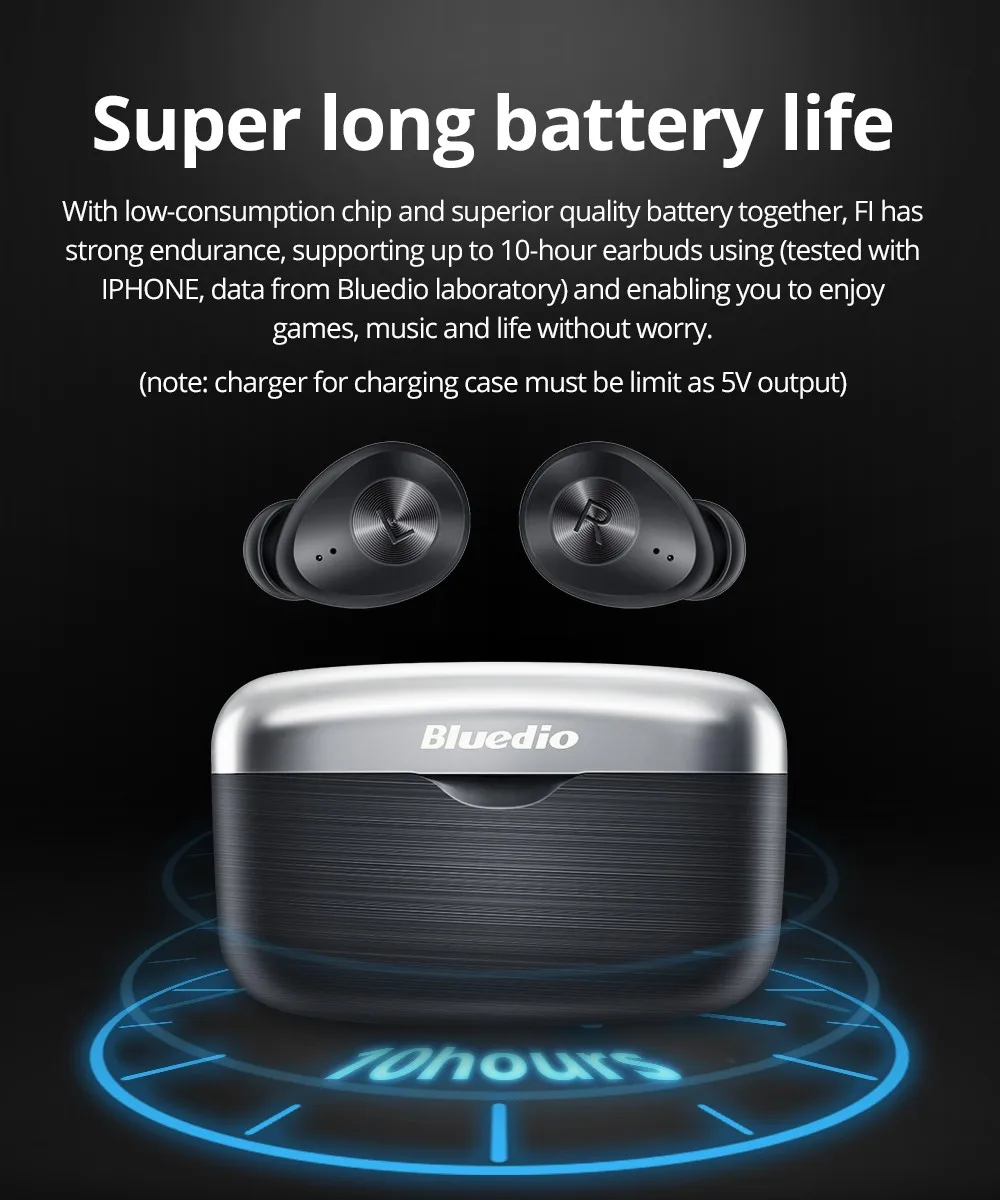 Bluedio Fi Wireless Bluetooth Headset TWS Waterproof Ear Sports Headphones With Ear Wireless Headset Charging Case - Black