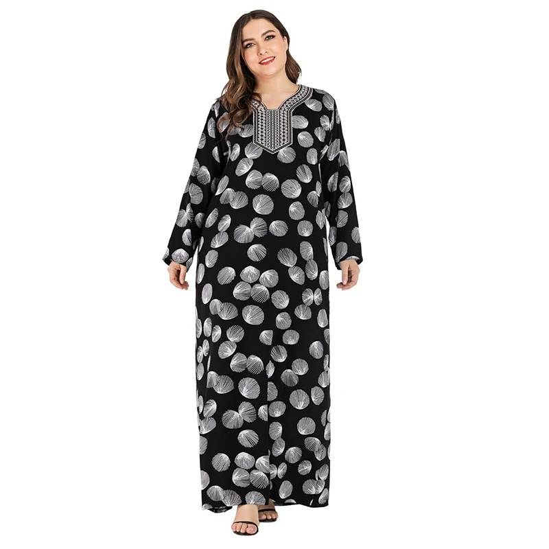 Новая мода мусульманское платье dubai abaya печатных платье с вышивкой марокканский Ближний Восток Оман большой Размеры Женская одежда