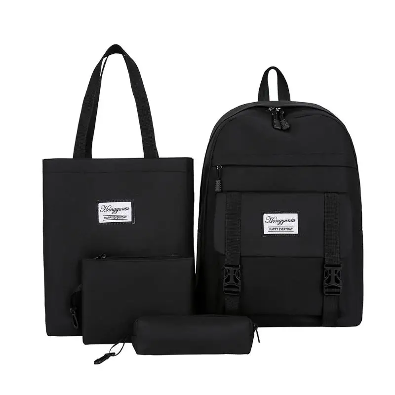 

4pcs/set Fashion Nylon Women Shoulder Crossbody Bags Waterproof Solid Color Backpacks Durable Pencil Case School Bag