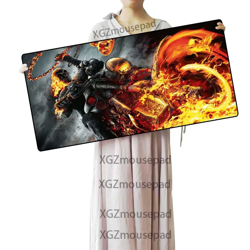 XGZ Flame Motorcycle HD Large Mouse Pad Black Lock Edge Custom Office Computer Desk Mat Rubber Non-