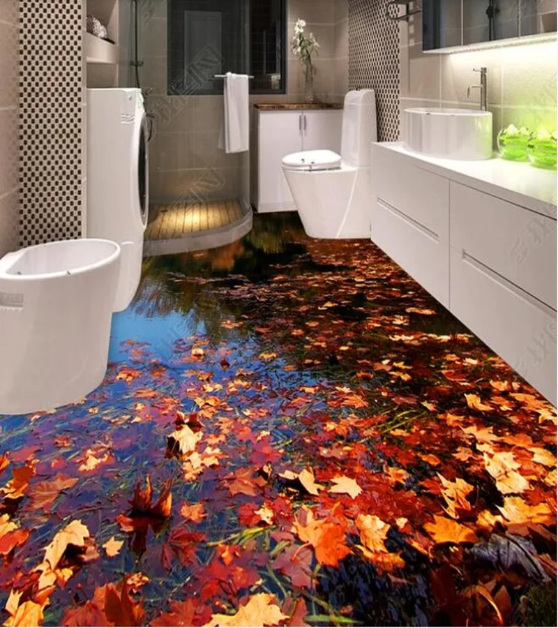 

PVC pond with fallen leaves natural landscape non-slip waterproof self-adhesive 3D floor sticker tiles bathroom 3D wallpaper