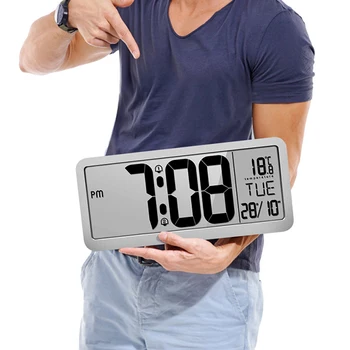 

LCD Music Wall Desktop Clock Large Size Digital Display Adjustable Volume 2 Alarm Settings Low Battery Reminder For Home Office