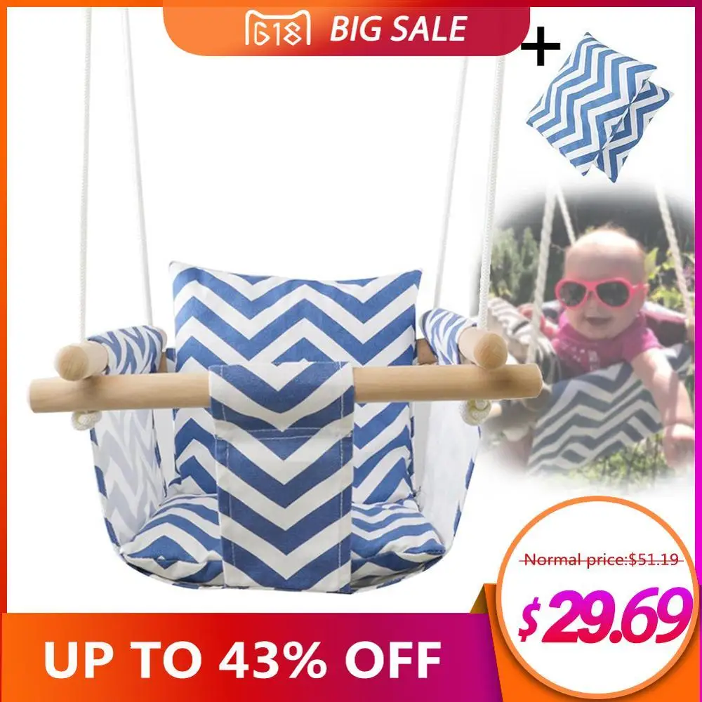 

Safety Kindergarten Baby Oil Cloth Swing Chair Hanging Wooden Basket Oscillating Rocking Chair Pillow