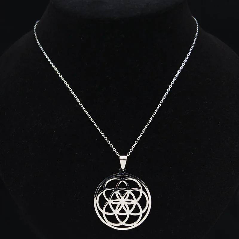 New Fashion Flower of Life Stainless Steel Chain Necklace for Women Silver Color Necklace Jewelry joyas mujer N19307