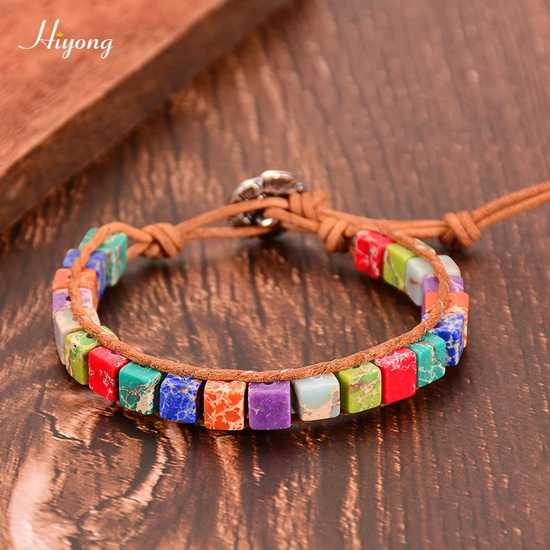 Chakra Bracelet-1 Женский браслет-чакра в стиле бохо для йоги, регулируемый кожаный браслет ручной работы с натуральным камнем, украшенный бисером, Reiki, целебные подарочные браслеты - Окраска металла: Chakra Bracelet-1