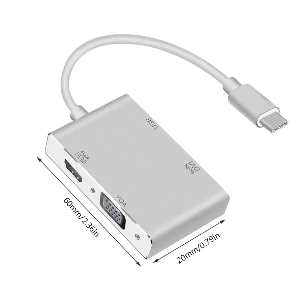 

4 in 1 USB 3.1 USB C Type C to HDMI VGA DVI USB 3.0 Adapter Cable for Laptop Apple USB C HUB Splitter