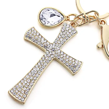 

Full Crystal Cross Keyrings Keychains Lucky Teardrop Purse Bag Pendant for Women Key Chains Holder Rings For Car DK365