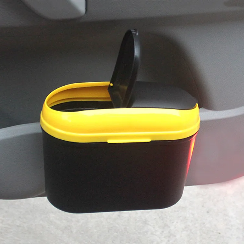 Car Interior Accessory Plastic trash Rubbish Bin Flip Case Can Holder Yellow