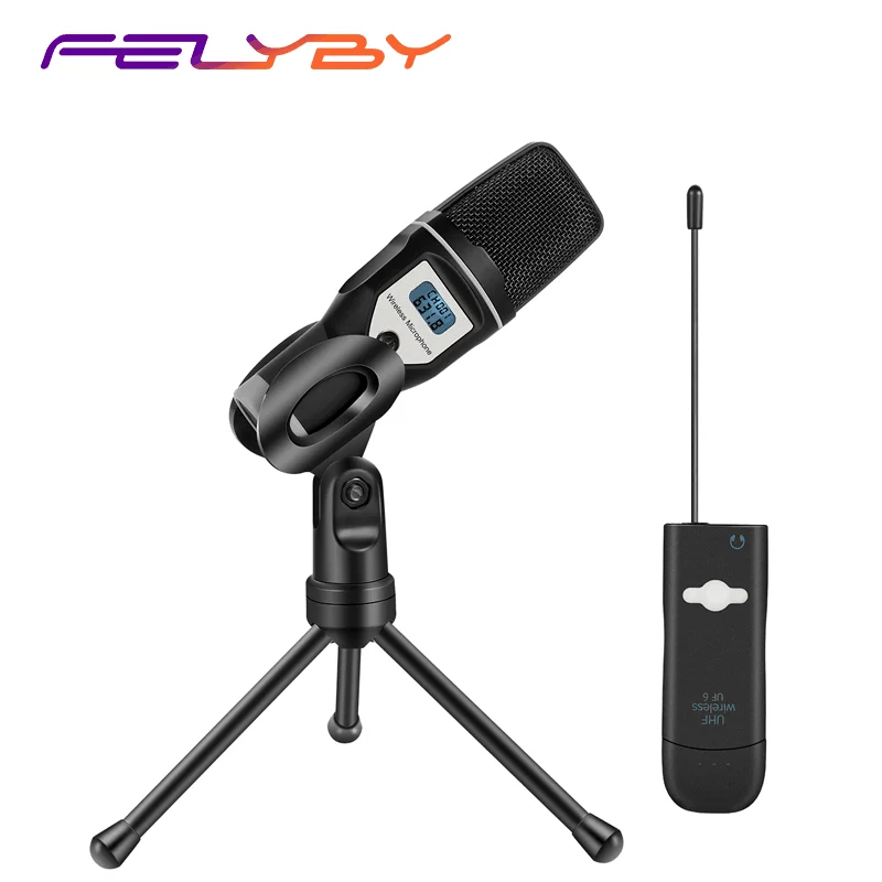 FELYBY беспроводной конденсаторный микрофон с USB-приемником и экраном Студийный для