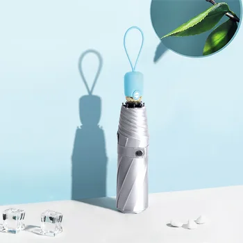 

New Style Color Handle Automatic Titanium Silver Plastic Umbrella Three Fold Sun-resistant Parasol Folding Parasol All-Weather U