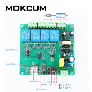 

4CH Wireless WIFI Intelligent Control Switch AC 110V 220V Remote Power Supply Controller