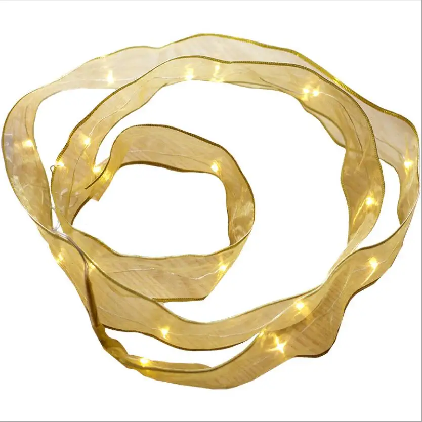 

Ribbon Romantic Wreath LED Lights String Shiny Decoration Christmas Wedding Party Room Decor Water Resistant Battery Powered