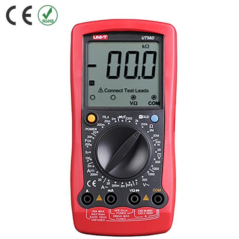 UNI-T UT58D Digital Multimeter Data hold Manual Range AC DC voltmeter Ammeter ohmmeter Capacitance Frequency Temperature Tester