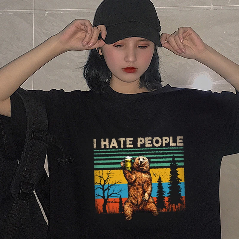 Kpop повседневное пиво и веселье медведи Ulzzang альбом стандартный принт Harajuku