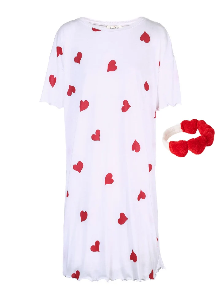 Vero Moda New Women's Heart-shaped Print Hair Band Loose fit T-shirt Homewear Dress | 319161527