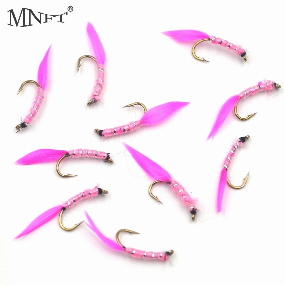 

MNFT 10pcs/set Rose Red Feather Silver Zebra Pattern Dry Fly Fishing Flies Lures Fishing Hooks 12#