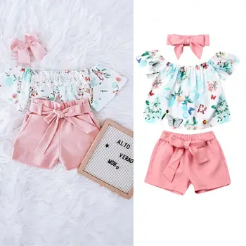 

US Toddler Newborn Baby Girl 0-3T Short Sleeve Floral Top Short Pants Outfit Clothes