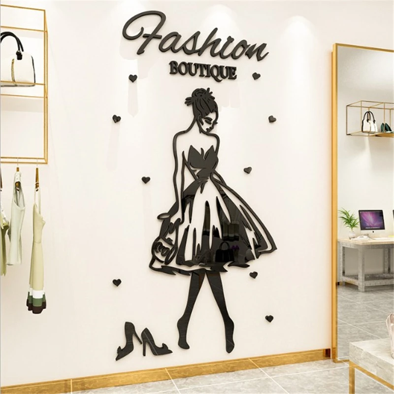 Tienda de ropa moda para mujer, pegatinas pared con espejo acrílico estéreo 3d, decoración de tienda de zapatos para mujer, de diseño de fondo|Adhesivos para pared| - AliExpress