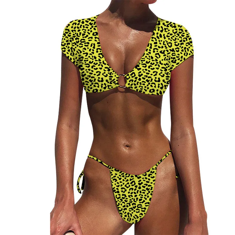 yellow leopard print swimsuit