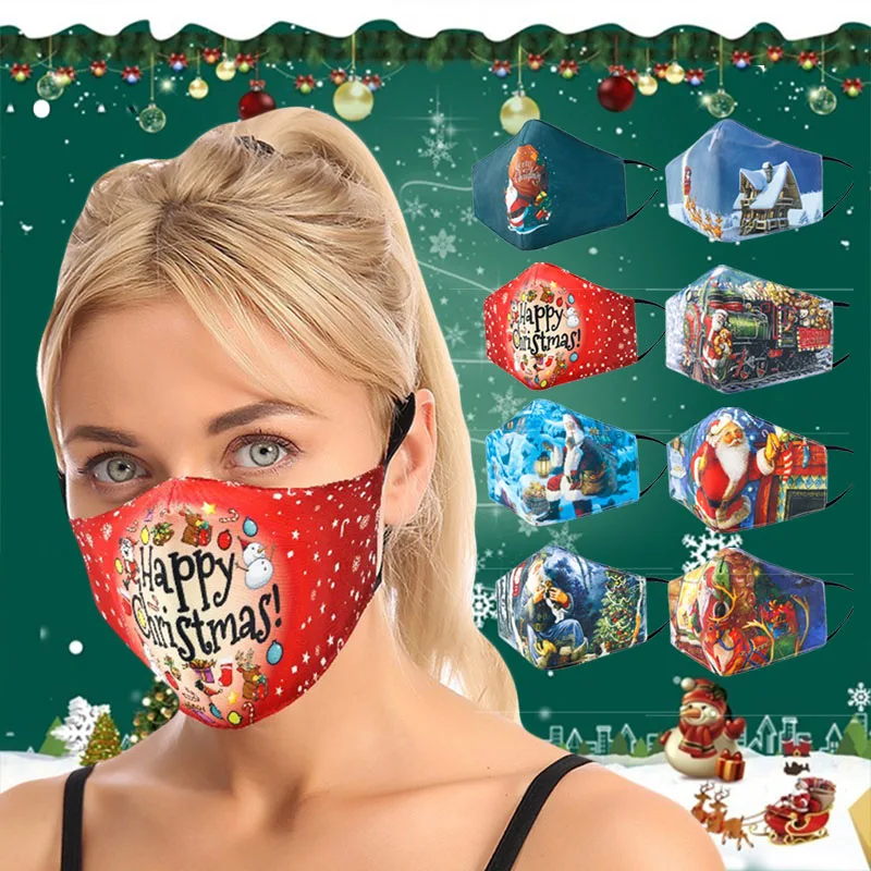 Christmas Mouth Masks With 10 Filters PM2.5 Washable Winter Dustproof Face Mask Reusable Print Caps Mondkapjes Kerst | Аксессуары для