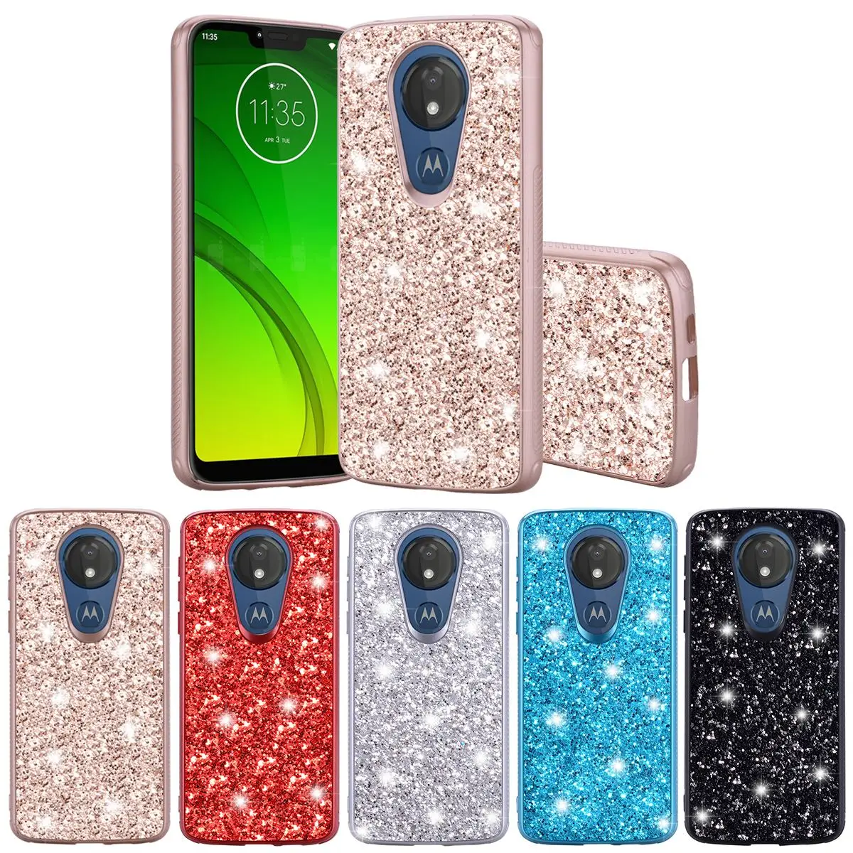 

For Motorola Moto G7 E5 Supra G7 Power E5 Plus E5 Play Case Phone Dual Layer TPU + PC Hybrid Cover Protective Shimmering Shell