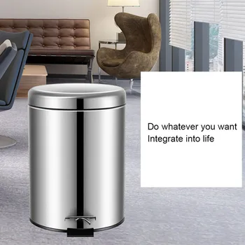 

5L Round Stainless Steel Step Trash Can Wastebasket Waste Container Bin Bucket for Bedroom Kitchen Dining Room