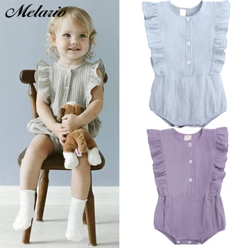 

Melario Baby Rompers Toddler Kids Baby Girl Button Sleeveless Ruffle Playsuit Jumpsuit Outfits Clothes