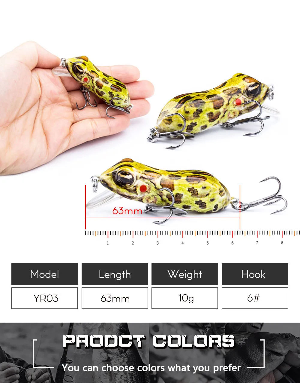 Agoie 63mm/10g Bionic Frosch Angelköder Topwater Hard Fish Wobbler Künstliche Angeln Kurbel Köder Schwimmendes Angelgerät – Detail 3