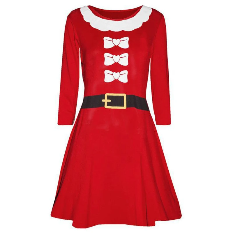 Lossky/рождественское осеннее платье для женщин с принтом и длинным рукавом, мини-платья для девушек, повседневная осенняя одежда красного и черного цвета, Vestido Femme Mujer