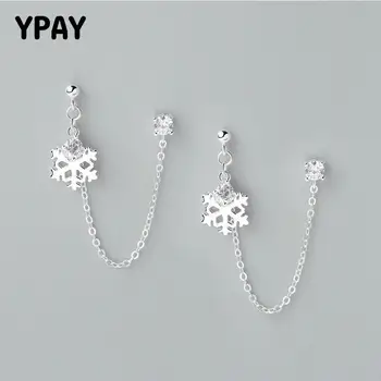 

YPAY 100% Genuine 925 Sterling Silver Snowflake Drop Earring Hypoallergenic Dangle Earrings for Women Christmas Gift YME322