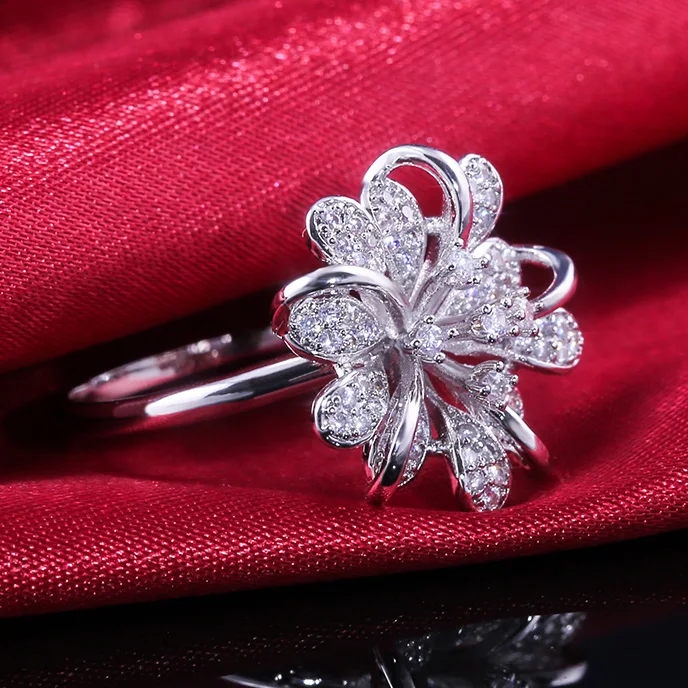 Huitan цветочное кольцо для девочки романтическое милое блестящее элегантное снежное цветочное хлопковое кольцо с кубическим циркониевым камнем женские кольца