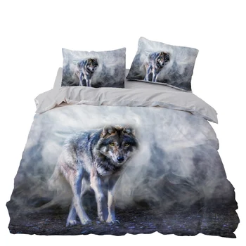 

Wolf Bedding Set Bedroom Decor Doona Quilt Cover Grey Background Hypoallergenic 1PC Duvet Cover with Pillowcase
